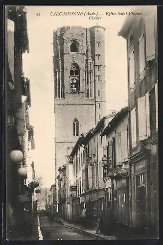 AK Carcassonne, Eglise Saint-Vincent, Clocher, Kirchenturm