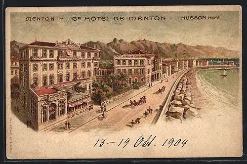 Lithographie Menton, Grand Hotel de Menton