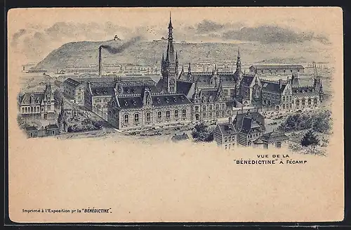 Lithographie Fecamp, Vue de la Benedictine
