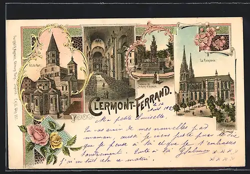 Lithographie Clermont-Ferrand, La Cathédrale, Notre Dame du Port