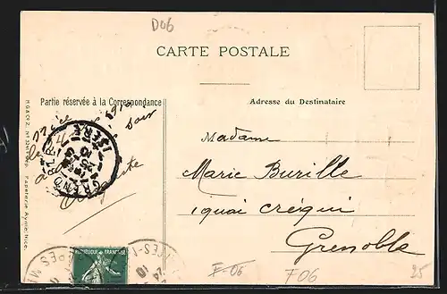 Passepartout-AK Nice, Les nouveau jardins, Briefmarken und Wappen