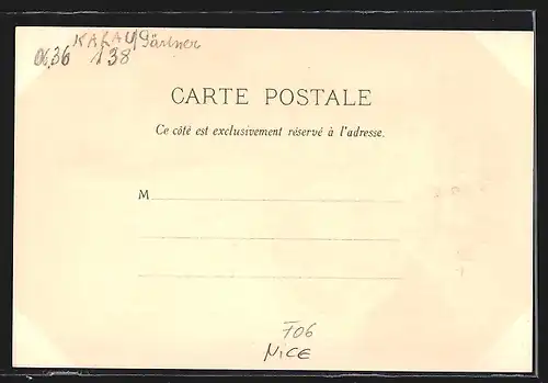 Lithographie Nice, Palmes di Scheffel, Route du Littoral