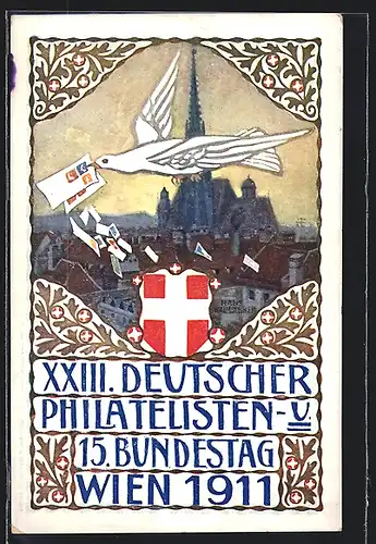 Künstler-AK H. Kalmsteiner: Wien, XXIII. Deutscher Philatelisten- und 15. Bundestag 1911