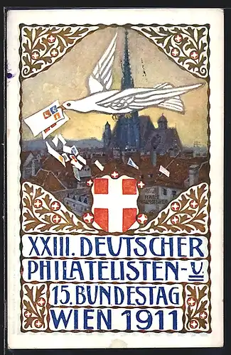 Künstler-AK H. Kalmsteiner: Wien, XXIII. Deutscher Philatelisten- und 15. Bundestag 1911
