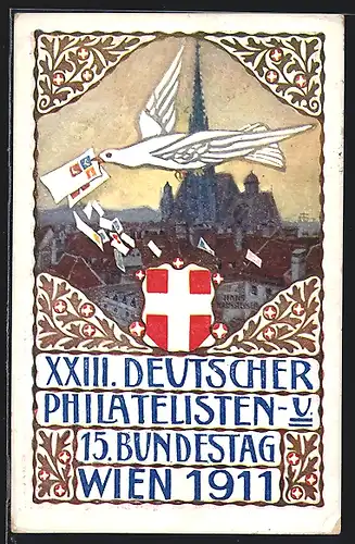 Künstler-AK H. Kalmsteiner: Wien, XXIII. Deutscher Philatelisten- und 15. Bundestag 1911