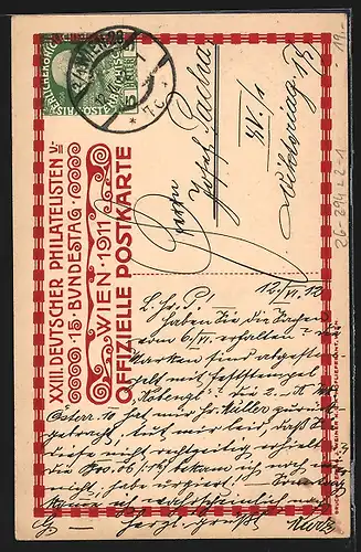 Künstler-AK H. Kalmsteiner: Wien, XXIII. Deutscher Philatelisten- und 15. Bundestag 1911