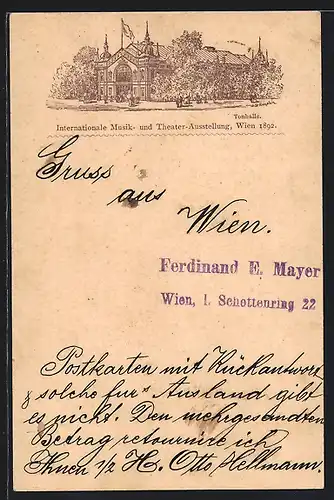 Vorläufer-Lithographie Wien, Internationale Musik- und Theater-Ausstellung 1892