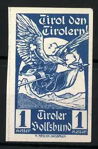 Reklamemarke Tiroler Volksbund, Tirol den Tirolern!, Adler mit Krone