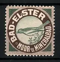 Reklamemarke Bad Elster, Moor- und Mineralbad, zwitschernder Vogel