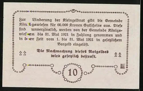 Notgeld Königswiesen 1920, 10 Heller, Wegpartie an einer Kirche