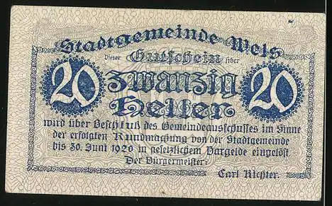 Notgeld Wels 1920, 20 Heller, Schloss Pollheim