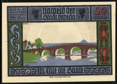 Notgeld Lobeda 1921, 50 Pfennig, Burgruine und Brücke über einem Fluss