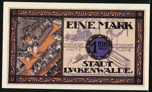 Notgeld Luckenwalde 1921, 100 Pfennig, Wappen, Teilansicht aus der Vogelschau