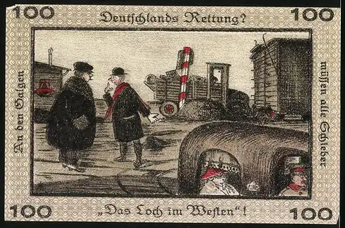 Notgeld Neugraben-Hausbruch 1921, 100 Pfennig, Zwei Männer unterhalten sich auf der Strasse