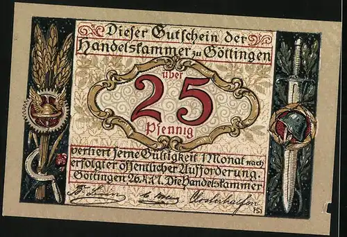 Notgeld Göttingen 1917, 25 Pfennig, St. Georg als Ritter