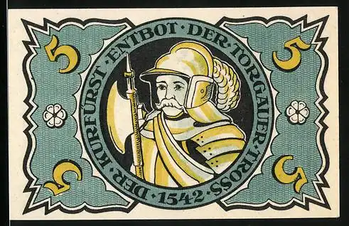 Notgeld Torgau 1921, 5 Pfennig, der Kurfürst