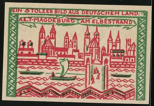 Notgeld Magdeburg 1921, Otto I. zu Pferde, Alt-Magdeburg am Elbestrand