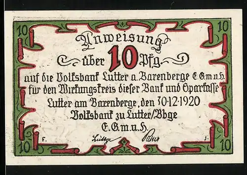 Notgeld Lutter /Bbge. 1920, 10 Pfennig, Schlacht bei Lutter um 1626