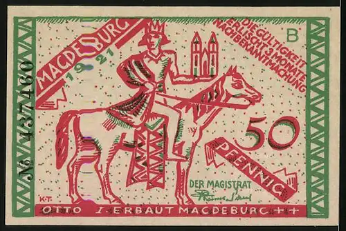 Notgeld Magdeburg 1921, 50 Pfennig, Otto I., Dr. Eisenbart kuriert die Leute