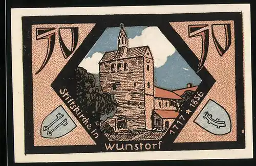 Notgeld Wunstorf 1921, 50 Pfennig, Stiftskirche, Wappen