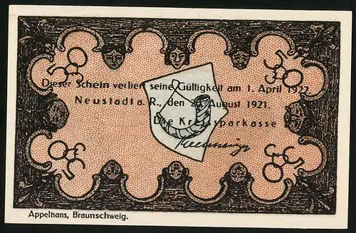 Notgeld Wunstorf 1921, 50 Pfennig, Stiftskirche, Wappen