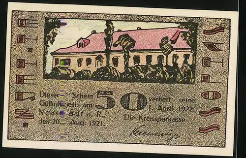 Notgeld Neustadt a. R. 1921, 50 Pfennig, Partie in einem Innenhof