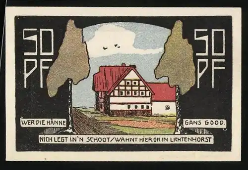 Notgeld Neustadt a. R. 1921, 50 Pfennig, Bauernhof, Russenlager Lichtenhorst