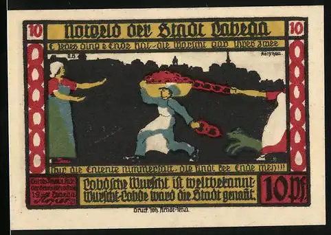 Notgeld Lobeda 1921, 10 Pfennig, Wurstverkäufer, Burgruine