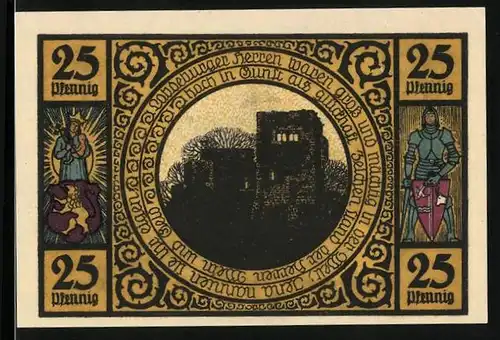 Notgeld Lobeda 1921, 25 Pfennig, Burgruine, Lobedaer Kirche
