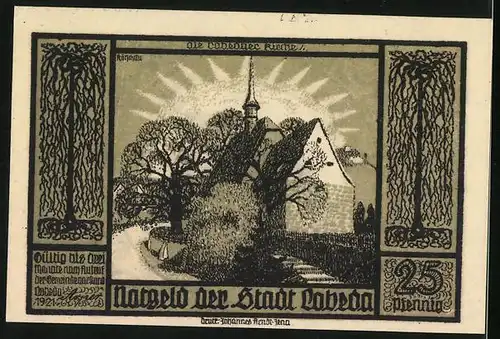 Notgeld Lobeda 1921, 25 Pfennig, Burgruine, Lobedaer Kirche