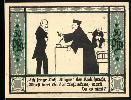 Notgeld Mülsen-St. Jacob 1921, 50 Pfennig, Kadi spricht mit dem Spucker