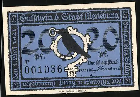 Notgeld Merseburg 1921, 20 Pfennig, Magistrat am alten Rathaus