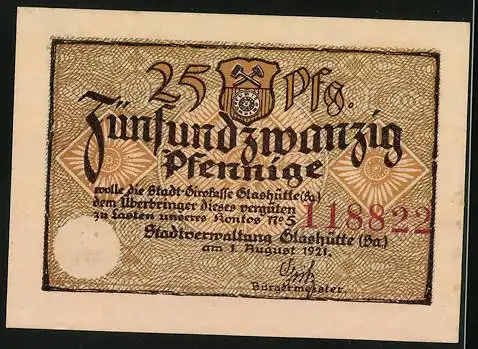 Notgeld Glashütte 1921, 25 Pfennig, Präzisionsethos