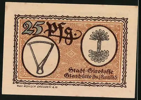 Notgeld Glashütte 1921, 25 Pfennig, Kleinwerkzeuge
