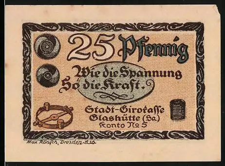 Notgeld Glashütte 1921, 25 Pfennig, Uhrwerksbestandteile