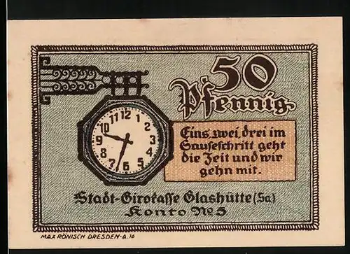 Notgeld Glashütte 1921, 50 Pfennig, Vergehende Zeit