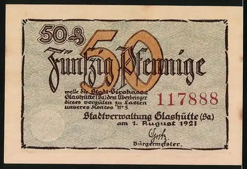 Notgeld Glashütte 1921, 50 Pfennig, Vergehende Zeit