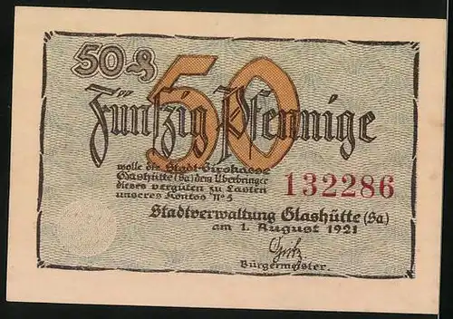 Notgeld Glashütte 1921, 50 Pfennig, Sternwarte bei Nacht