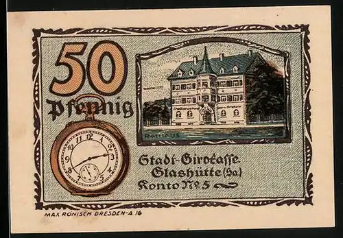 Notgeld Glashütte 1921, 50 Pfennig, Das Rathaus