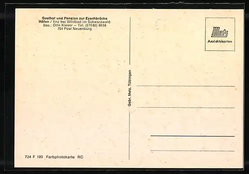 AK Höfen / Bad Wildbad, Gasthof und Pension zur Eyachbrücke