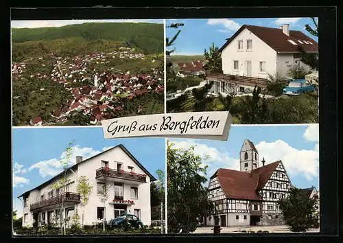 AK Bergfelden, Ortsansicht, Strassenpartie mit Fachwerkshaus, Wohnhäuser