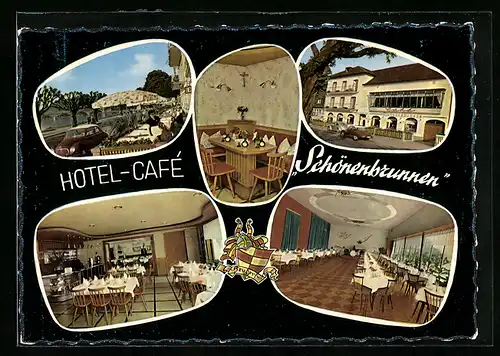 AK Miltenberg a. M., Hotel - Café Schönenbrunnen, Wappen