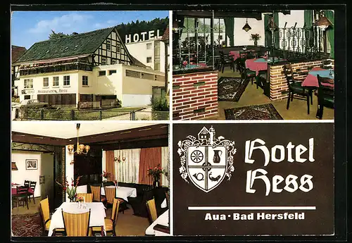 AK Aua b. Bad Hersfeld, Hotel Hess, Aussenansicht, im Gastraum