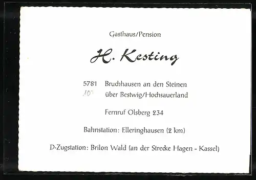 AK Bruchhausen an den Steinen über Bestwig /Hochsauerland, Gasthaus u. Pension H. Kesting