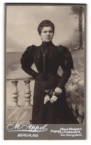 Fotografie M. Appel, Berlin, Neue Königstr. 1, Junge Dame im schwarzen Kleid