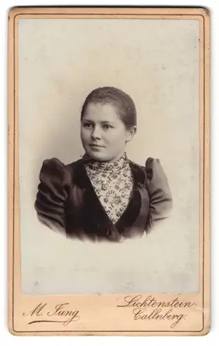 Fotografie M. Jung, Lichtenstein-Callnberg, Schulgasse 175, Junge Dame mit zurückgebundenem Haar