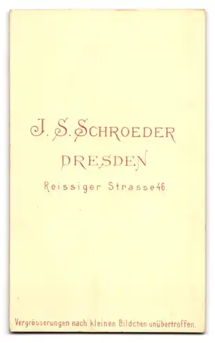 Fotografie J. S. Schroeder, Dresden, Reissiger Str. 46, Junge Dame mit zurückgebundenem Haar