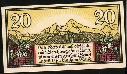 Notgeld Berchtesgaden 1920, 20 Pfennige, Wappen und Berge