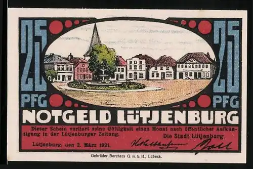 Notgeld Lütjenburg1921, 25 Pfennige, Marktplatz und Burg