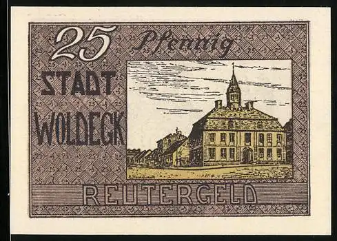 Notgeld Woldegk 1922, 25 Pfennige, Reutergeld, Ortsansicht